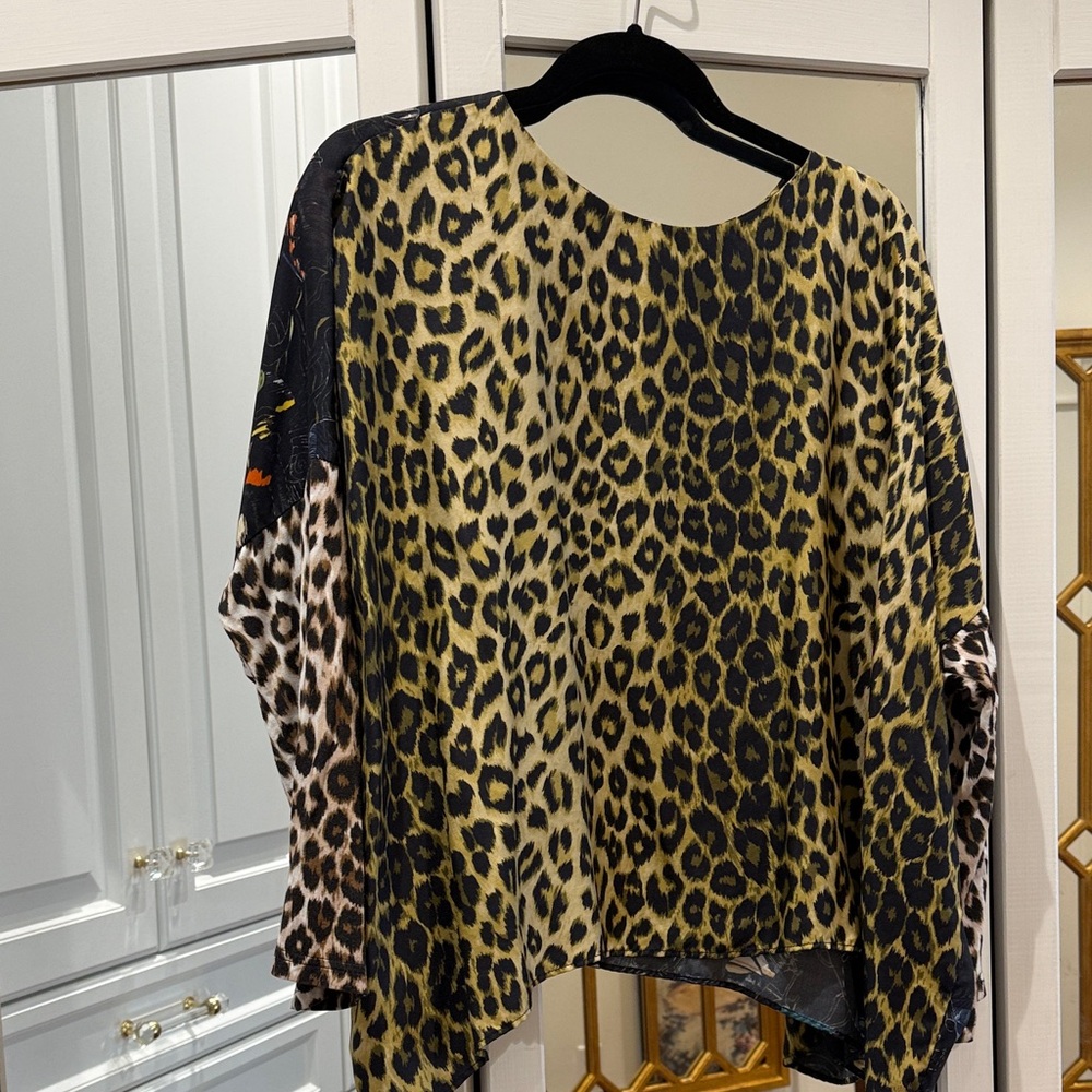 Black Printed Mixed-Pattern Blouse with Leopard A… - image 3